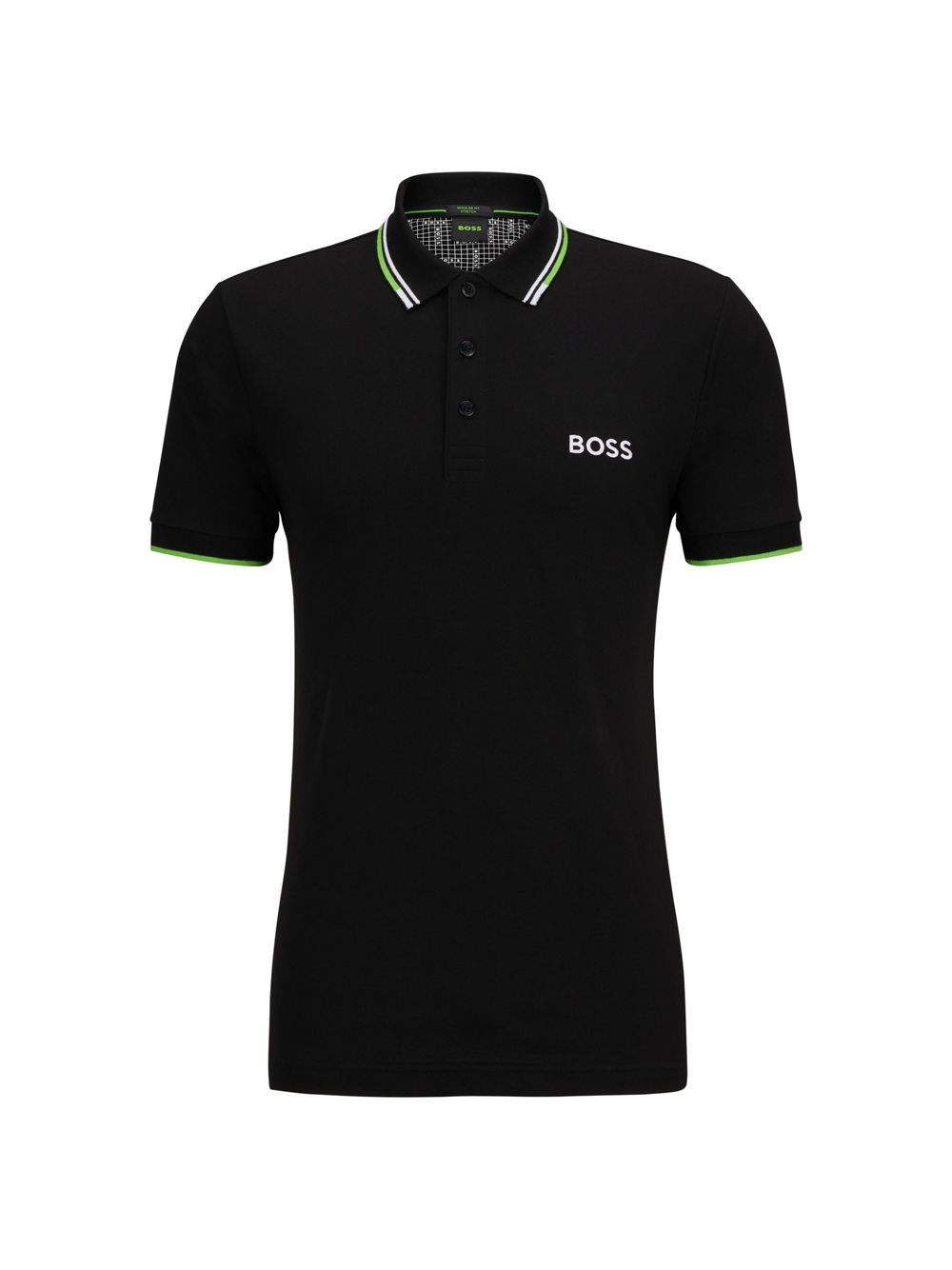 Рубашка поло из смесового хлопка с контрастным логотипом BOSS, черный