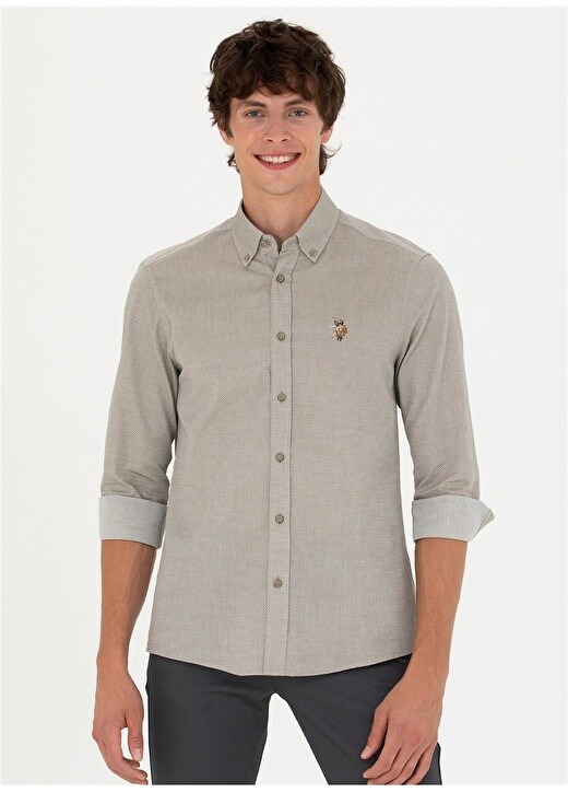 

Мужская рубашка Slim Fit с воротником на пуговицах цвета хаки U.S. Polo Assn.