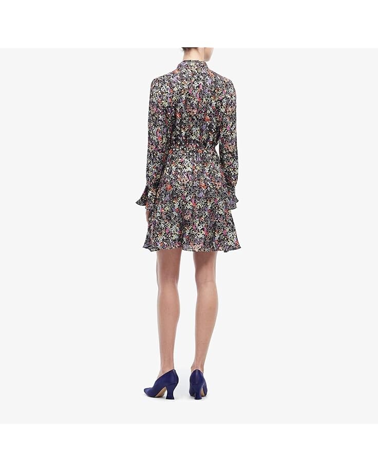 

Платье Derek Lam 10 Crosby Long Sleeve Ruffle Hem Dress w/ Button Detail, черный мульти
