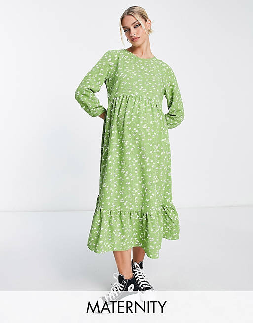 

Зелено-белое платье макси с длинными рукавами Glamorous Maternity, Зеленый
