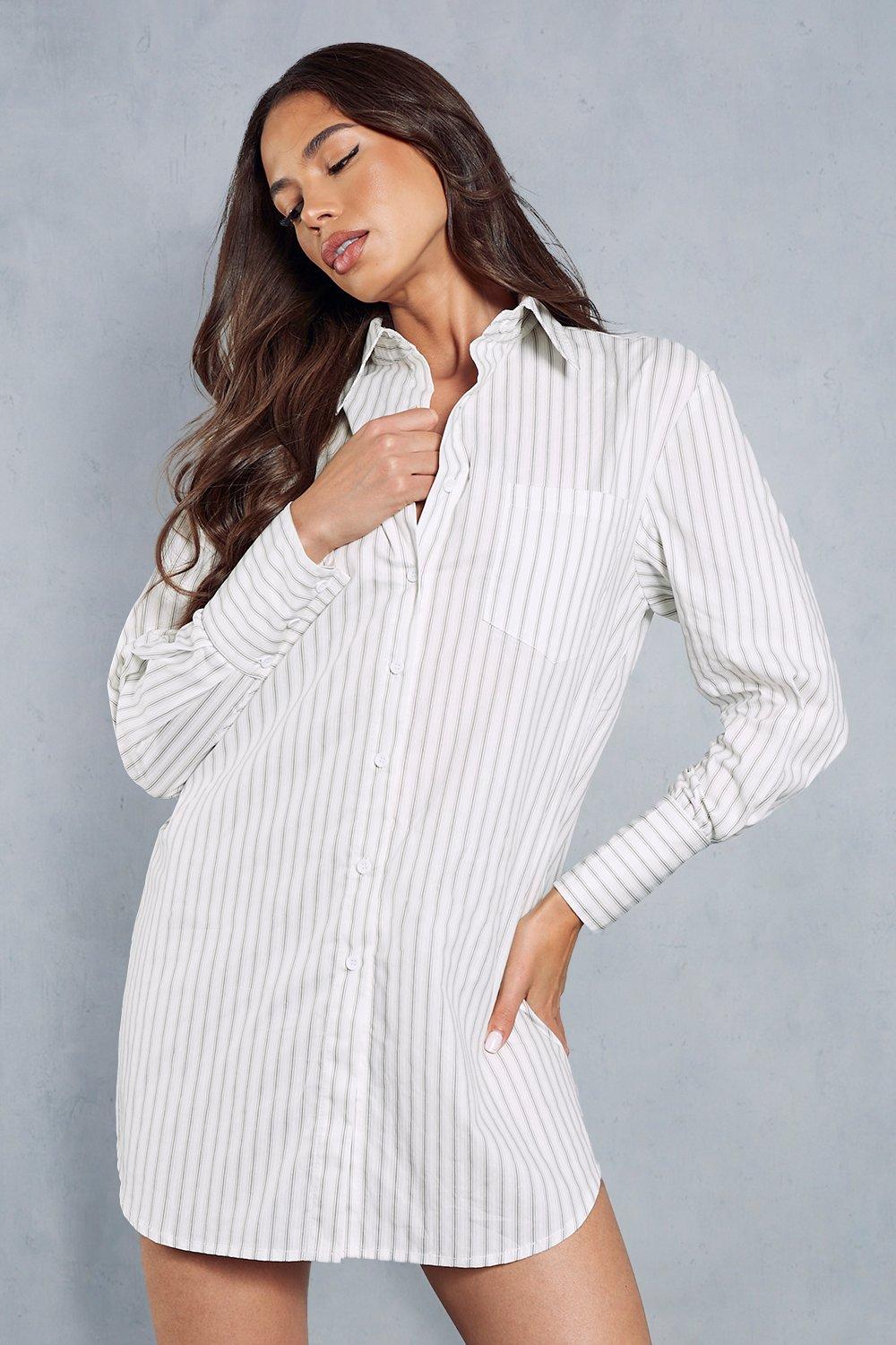 Платье-рубашка в тонкую полоску с длинными рукавами MISSPAP, белый цена и фото
