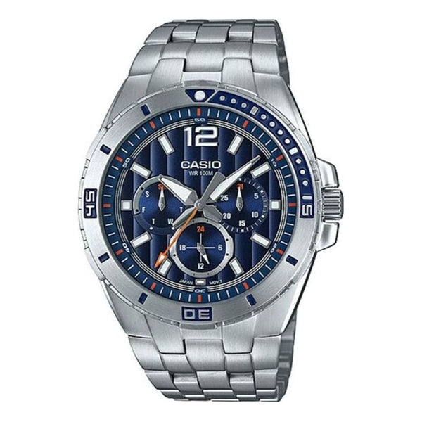 Часы Men's CASIO ENTICER Series Quartz Watch Stainless Steel Strap Blue Dial 100m Waterproof Analog Mens, синий