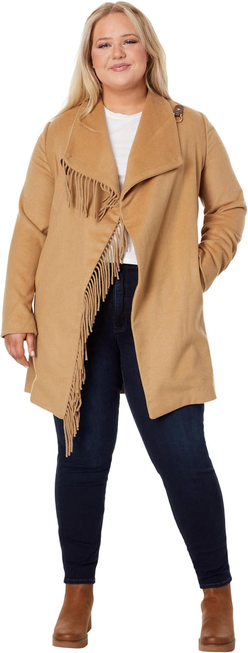 Куртка Fringe Drape Front Wool LAUREN Ralph Lauren, цвет Camel