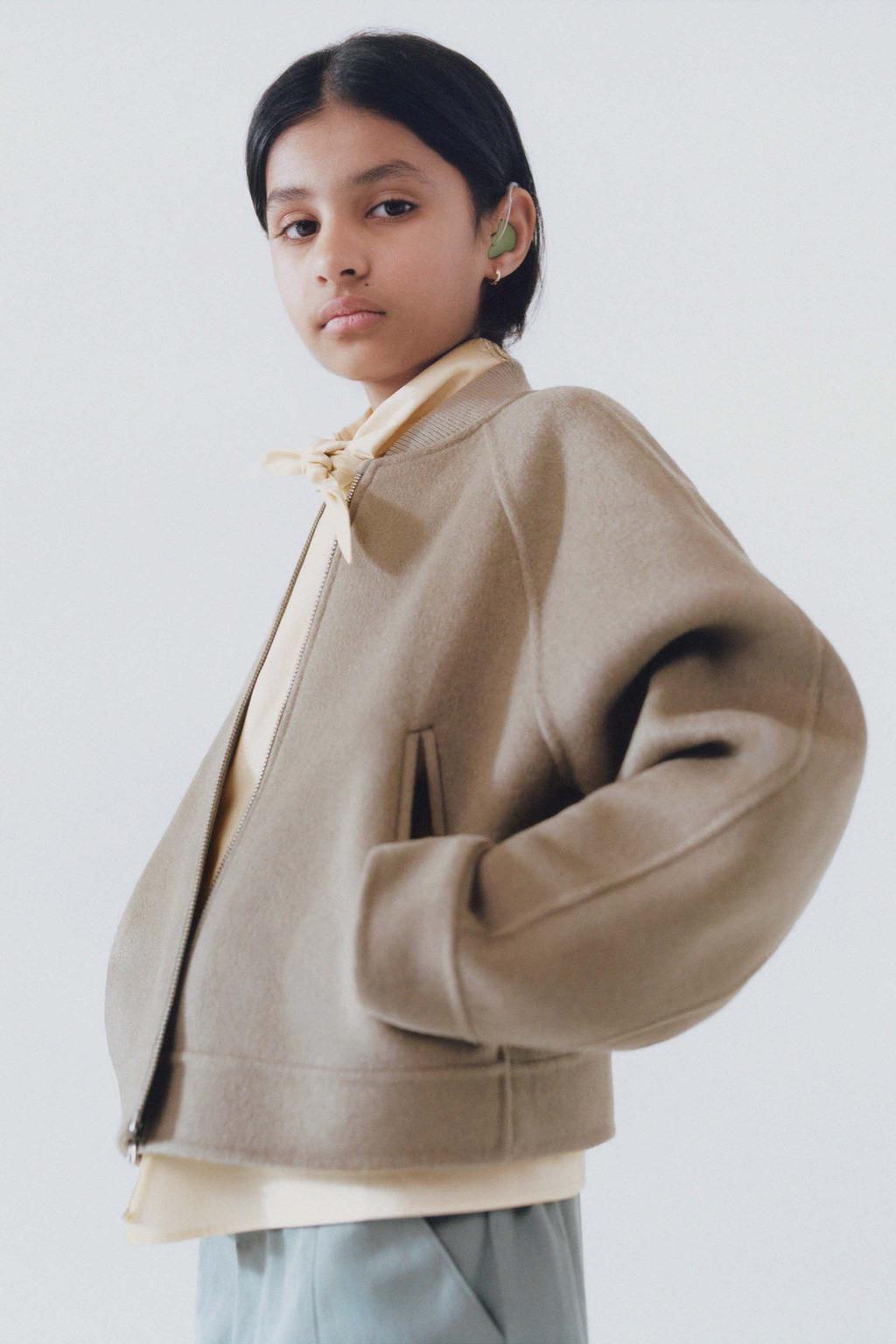 Куртка-бомбер из полушерсти ZARA, коричневый/серо-коричневый куртка утепленная zara faux серо коричневый