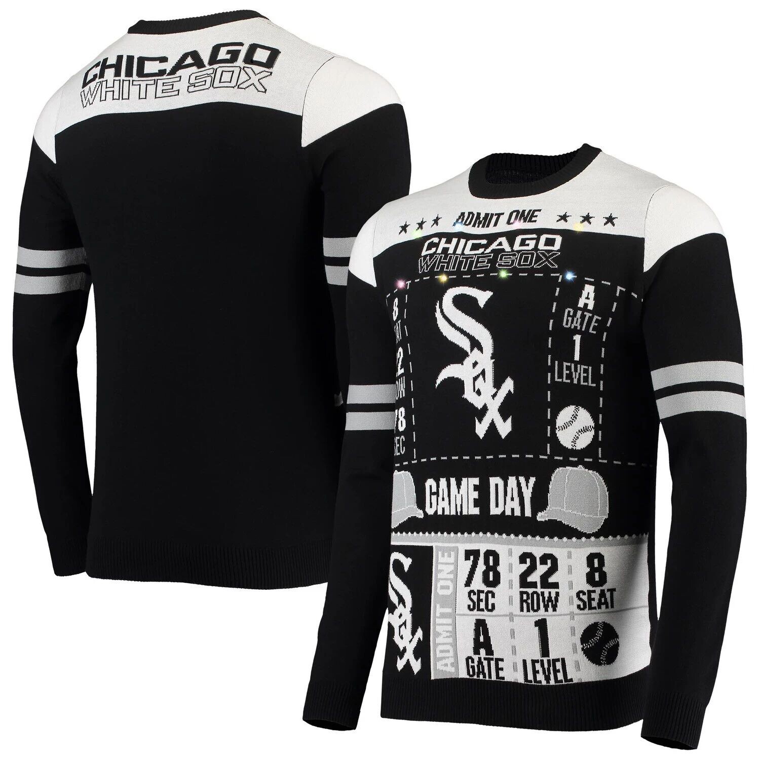

Мужской свитер FOCO Black Chicago White Sox Ticket с подсветкой Ugly