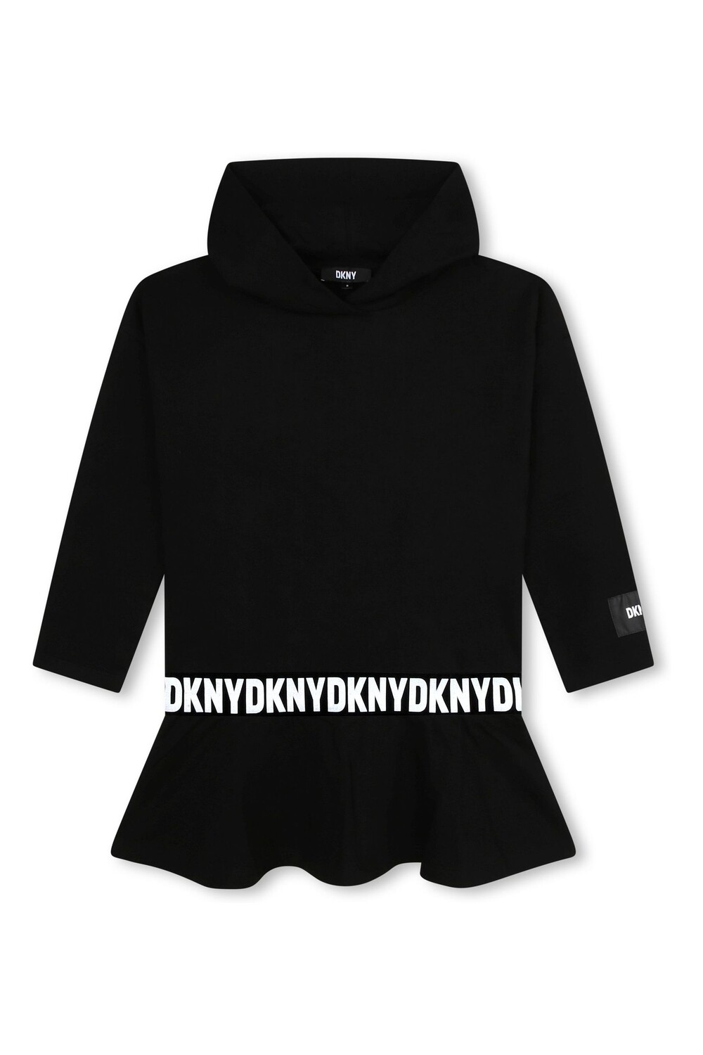 

Черное платье с капюшоном заниженным краем и логотипом DKNY, черный