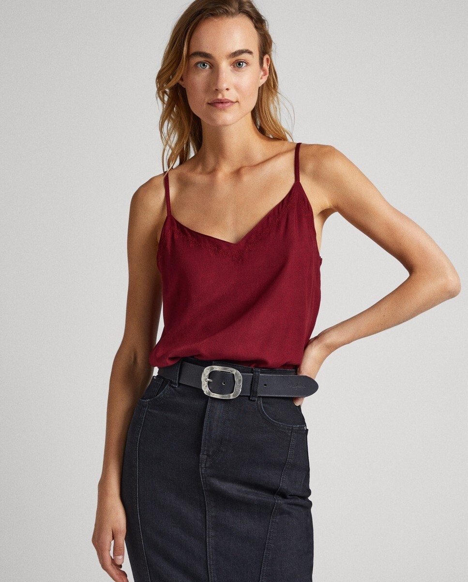 

Женский топ с вышивкой и фиксированными бретелями Pepe Jeans, гранатовый