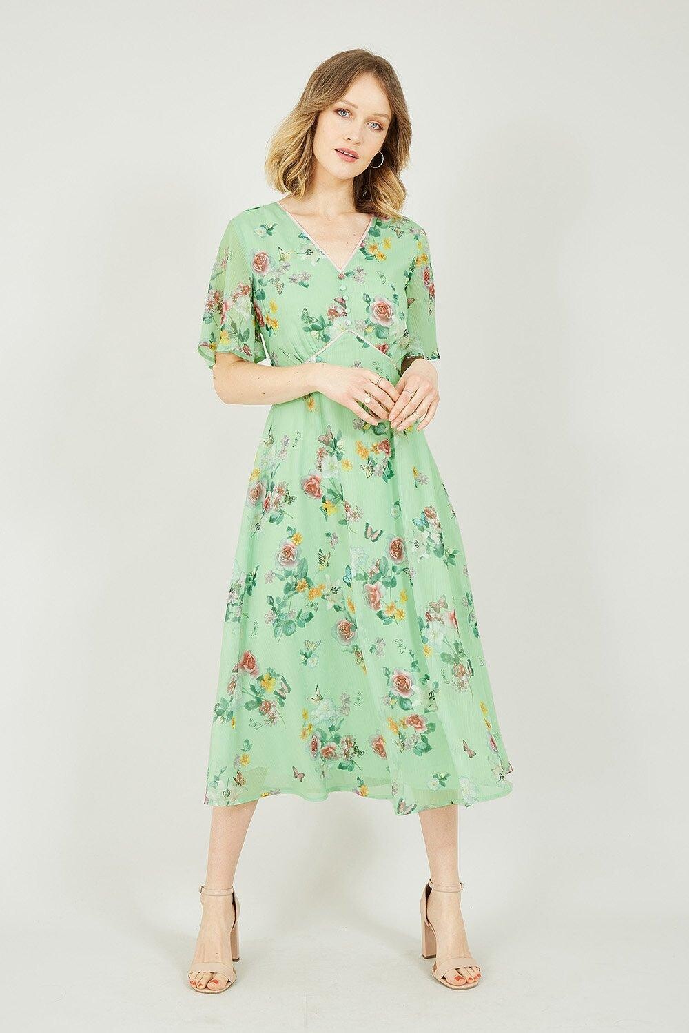 

Платье миди с принтом бабочки Sage Green Blossom Yumi, зеленый