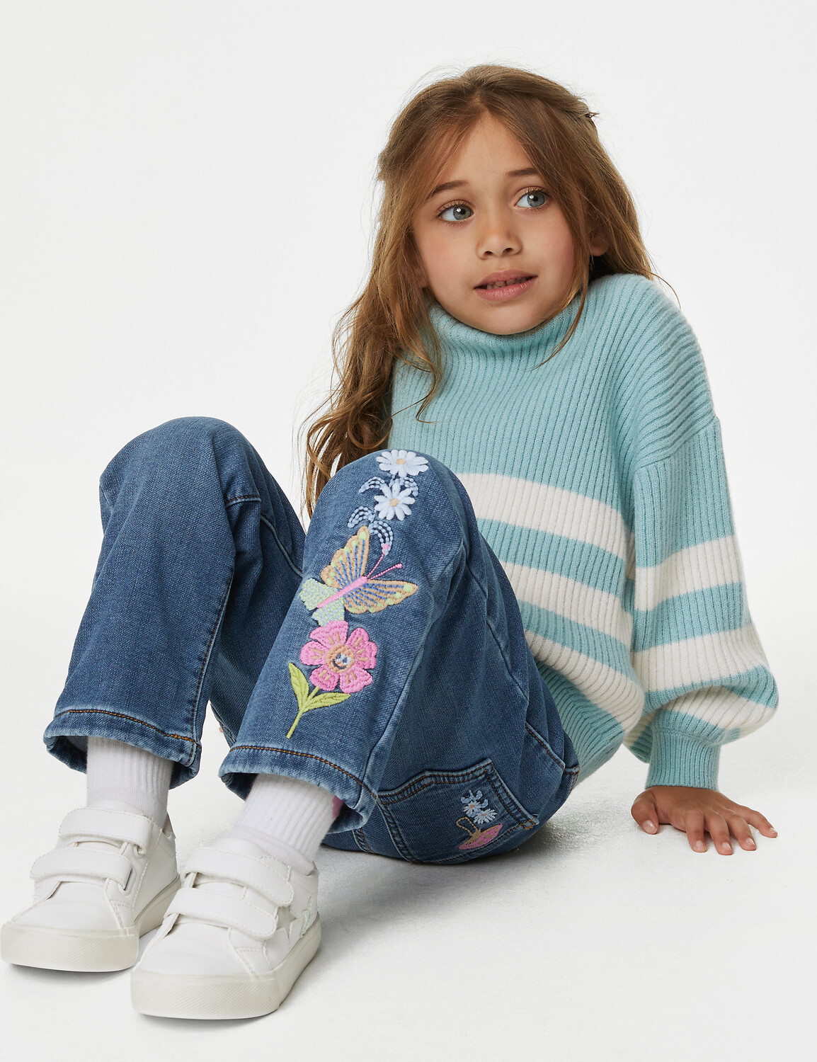 

Обычные джинсовые джинсы-бабочки (2–8 лет) Marks & Spencer, деним