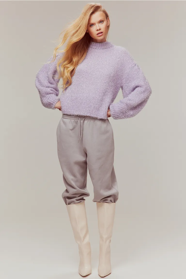 Свитер с объемными рукавами H&M, фиолетовый