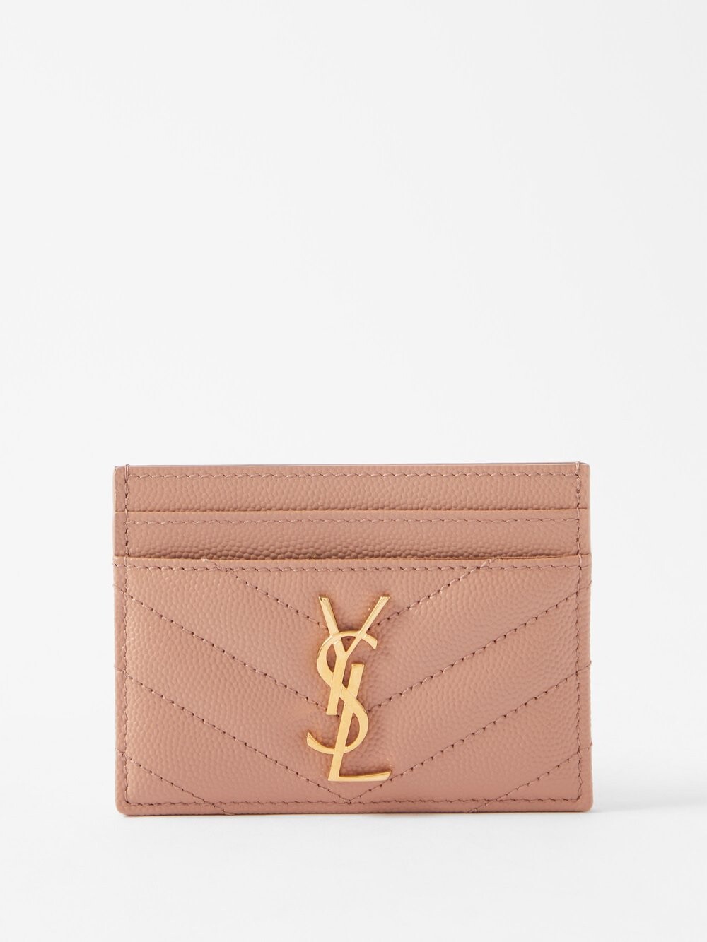 

Стеганый кожаный картхолдер с пластинкой ysl Saint Laurent, бежевый
