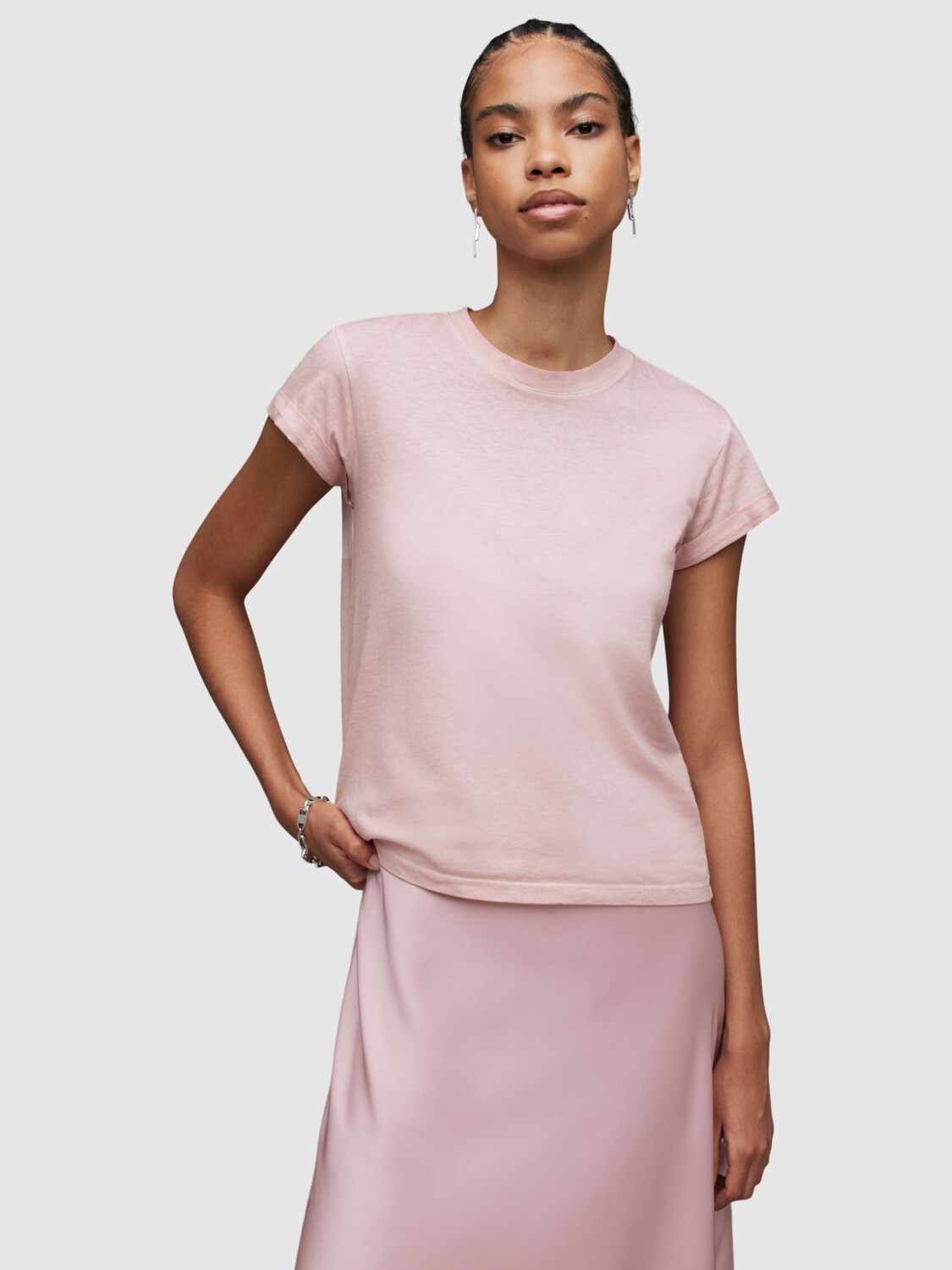 

Футболка AllSaints Anna из органического хлопка, розовая пашмина, Розовый