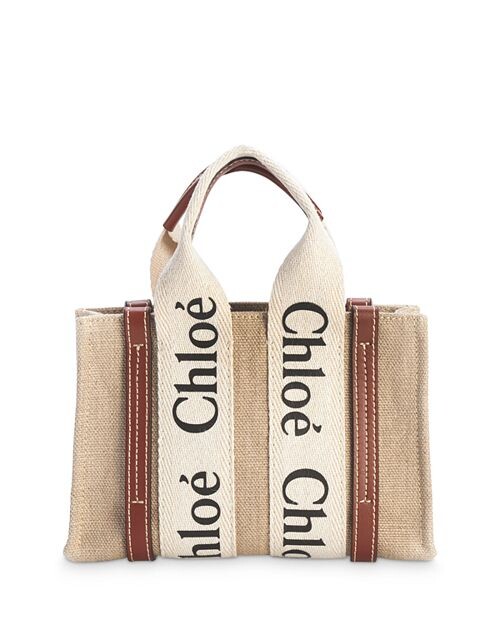 

Миниатюрная сумка-тоут Woody из парусины Chloe, цвет Tan/Beige