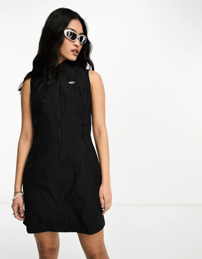 Черное мини-платье без рукавов на молнии из технической ткани Basic Pleasure Mode