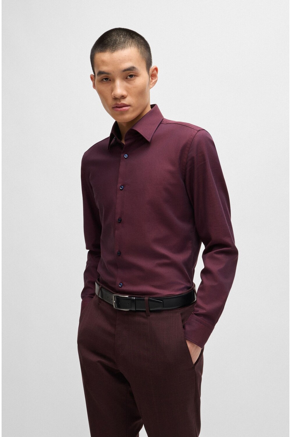 

Рубашка Slim Fit из хлопчатобумажной саржи стретч Boss, красный