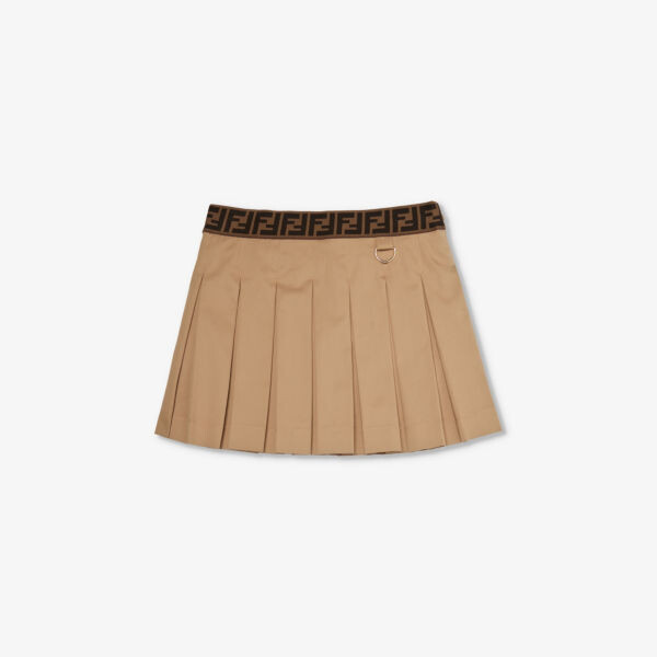 

Плиссированная хлопковая юбка с фирменным поясом 8-12 лет Fendi, цвет trench
