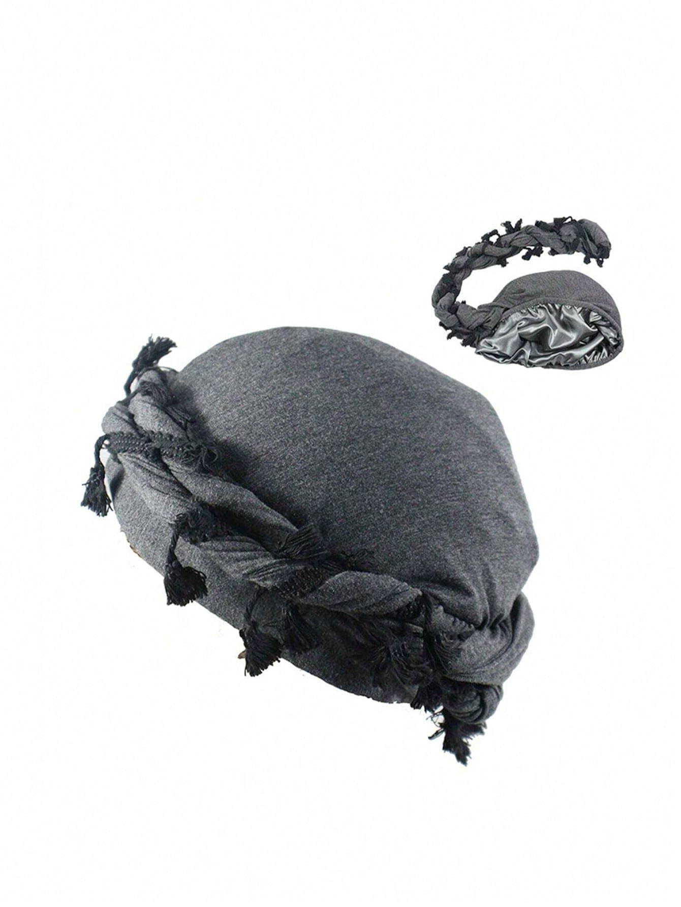 цена унисекс винтажная повязка на голову с кисточками, темно-серый