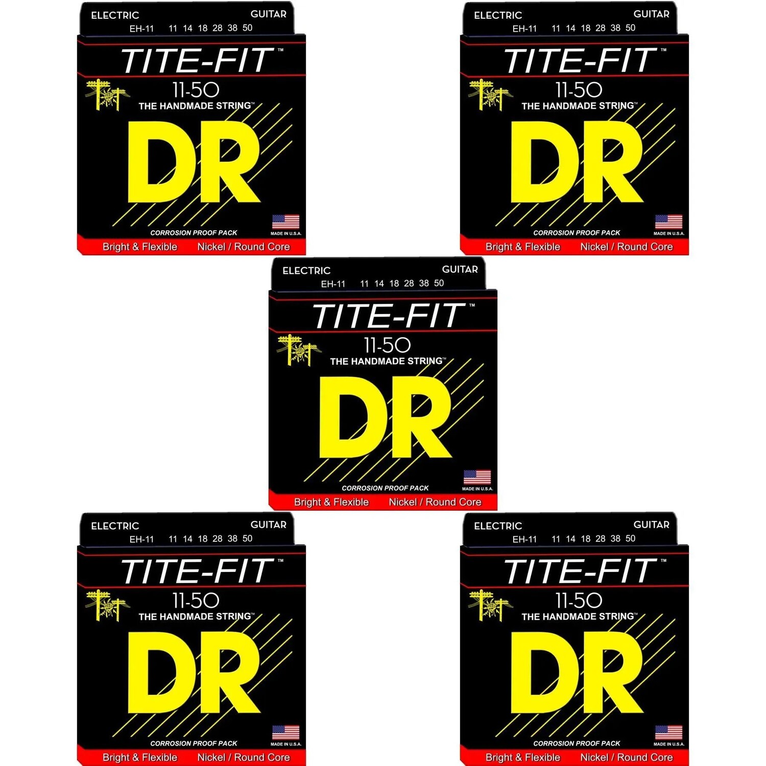 

Струны для электрогитары с компрессионной обмоткой DR Strings EH-11 Tite-Fit — .011–.050 Heavy (5 шт. в упаковке)