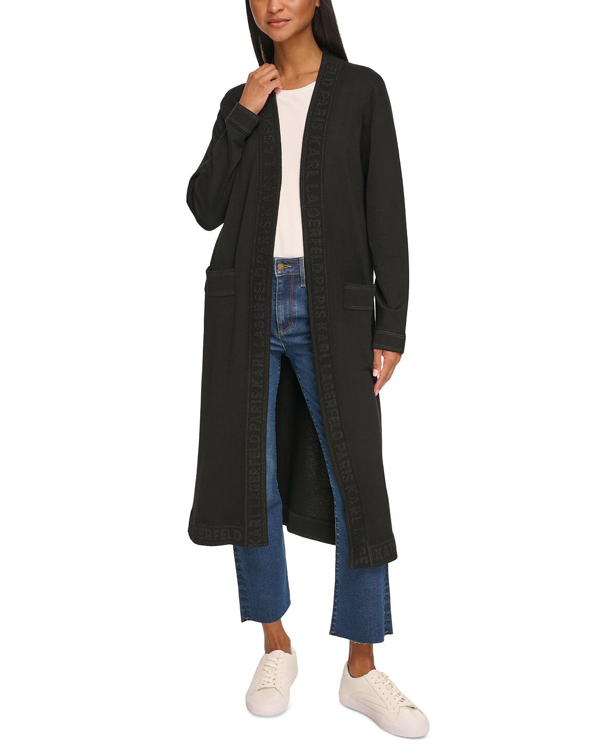 

Женский открытый кардиган Duster с логотипом KARL LAGERFELD PARIS, черный
