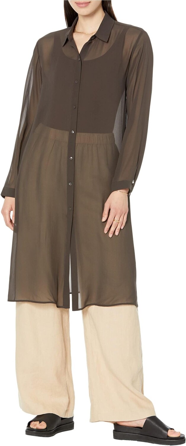 

Классическая рубашка длиной до икры с воротником Eileen Fisher, цвет Espresso