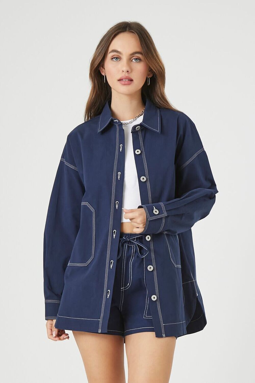 

Саржевые шорты на шнурке Forever 21, синий