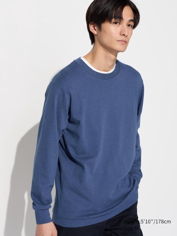 

Футболка с круглым вырезом и мягкой щеткой длинный рукав Uniqlo, синий