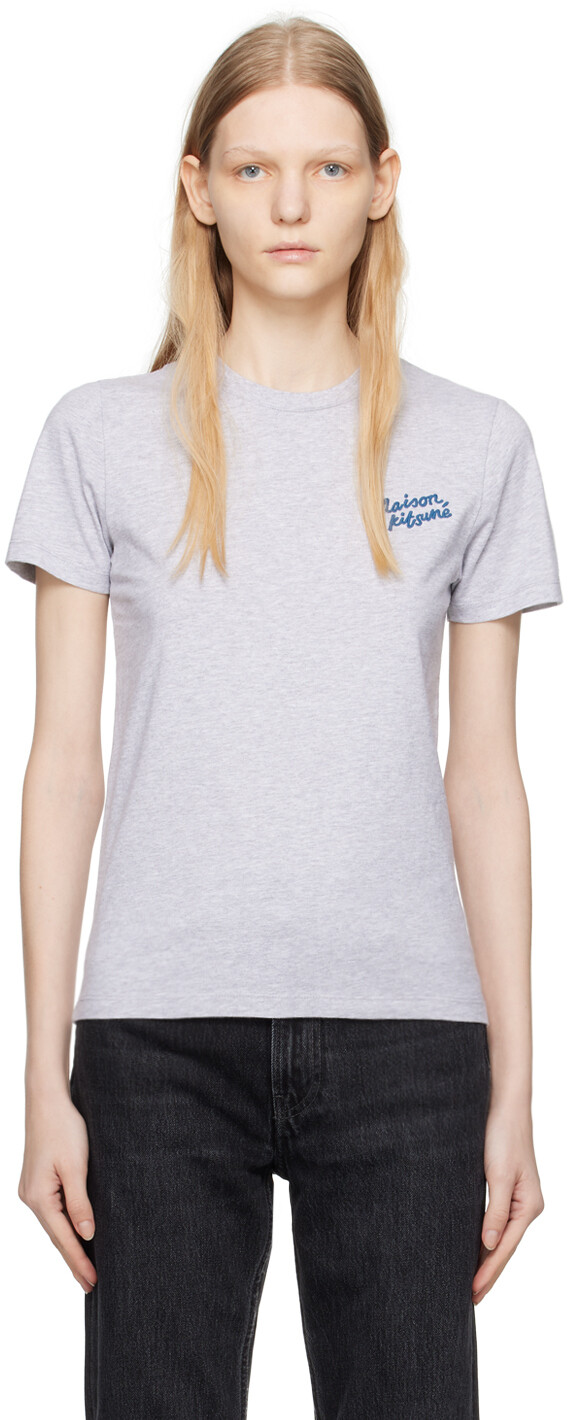 

Серая футболка с почерком Maison Kitsune, Серый