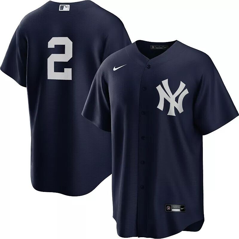 

Мужская футболка Nike New York Yankees Derek Jeter #2 Navy Cool Base Alternate Home Джерси