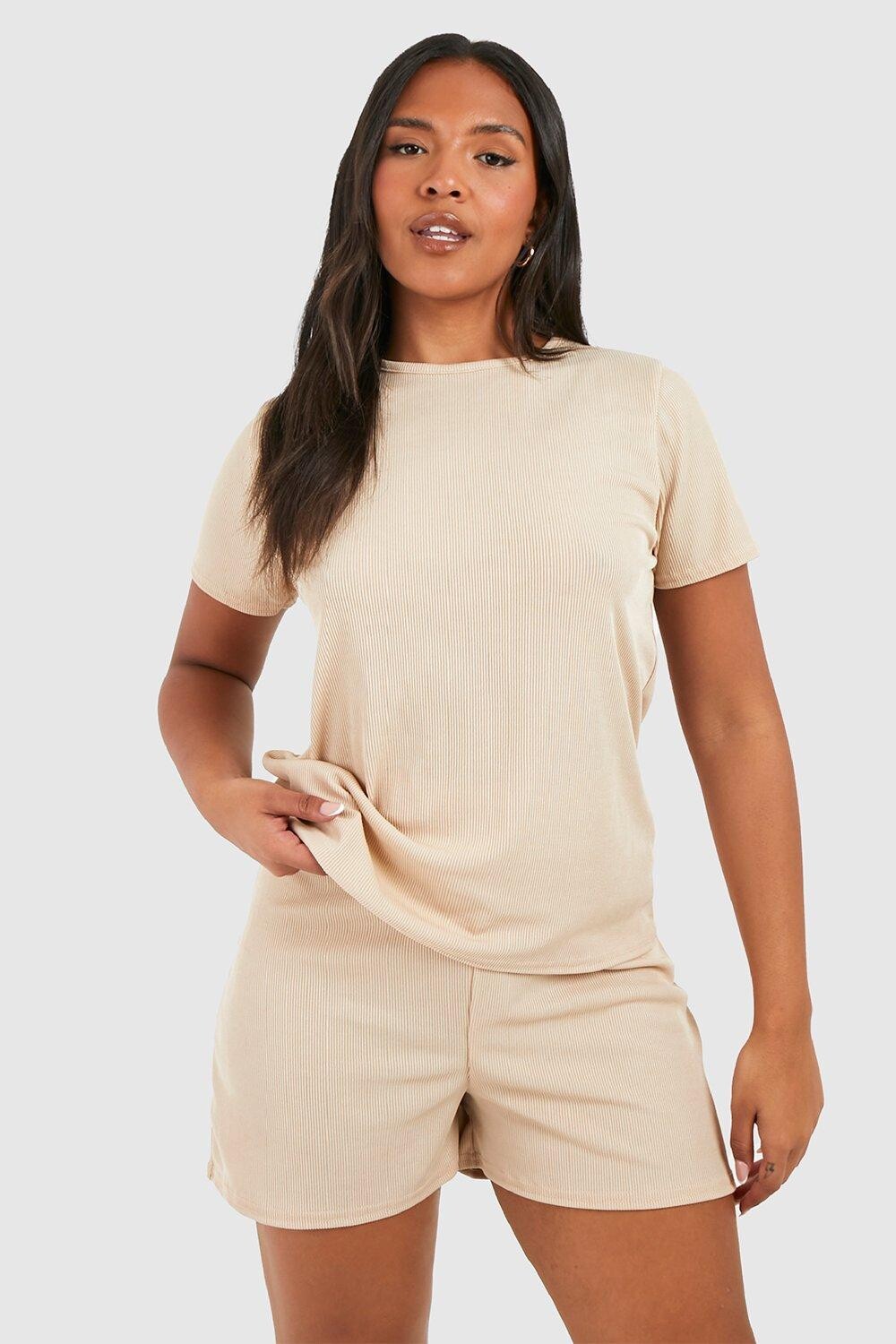 

Футболка plus rib короткий комплект pj Boohoo, серый