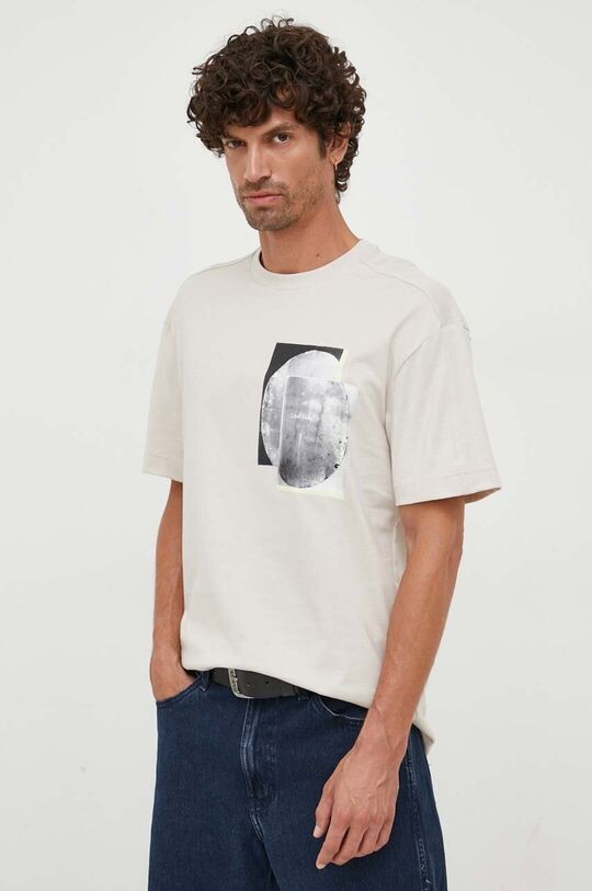 

Хлопковая футболка Calvin Klein, бежевый