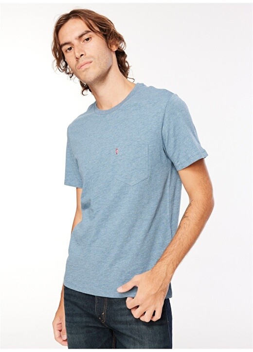 

Синяя мужская футболка с круглым вырезом Levis, Синий