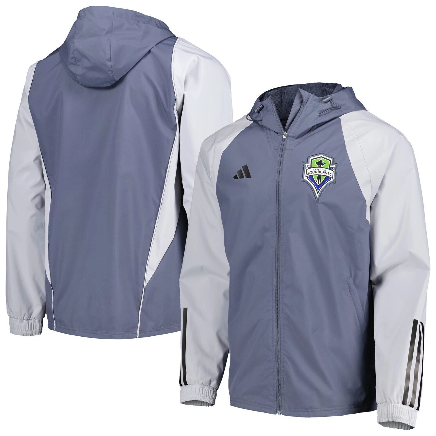 

Мужская темно-серая всепогодная худи с капюшоном Seattle Sounders FC и молнией во всю длину adidas, Серый