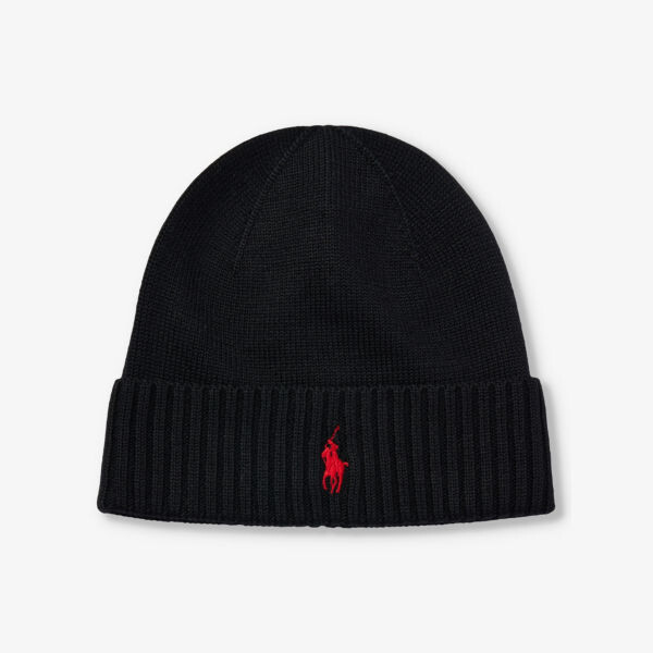 

Шерстяная шапка с загнутыми полями и фирменной вышивкой Polo Ralph Lauren, черный