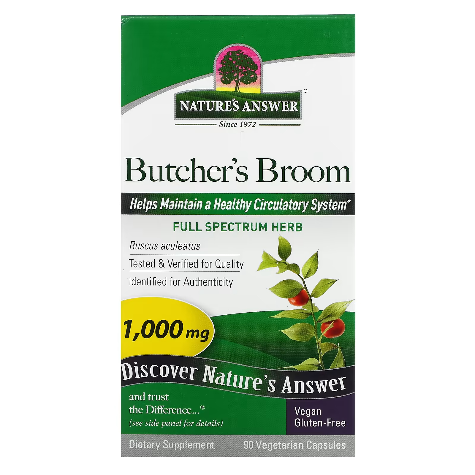 Пищевая добавка Nature's Answer Butcher's Broom 1000 мг, 90 капсул