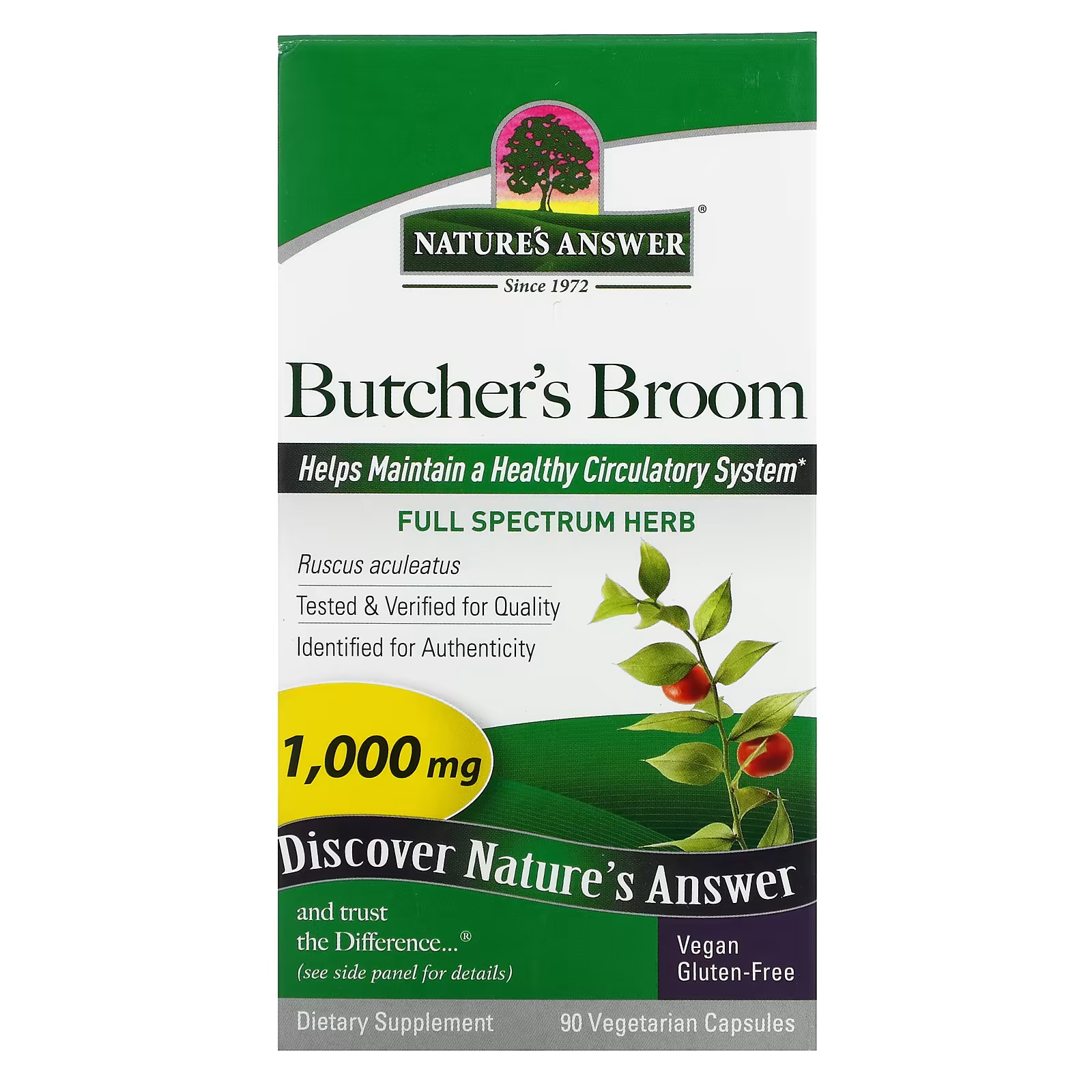 

Пищевая добавка Nature's Answer Butcher's Broom 1000 мг, 90 капсул