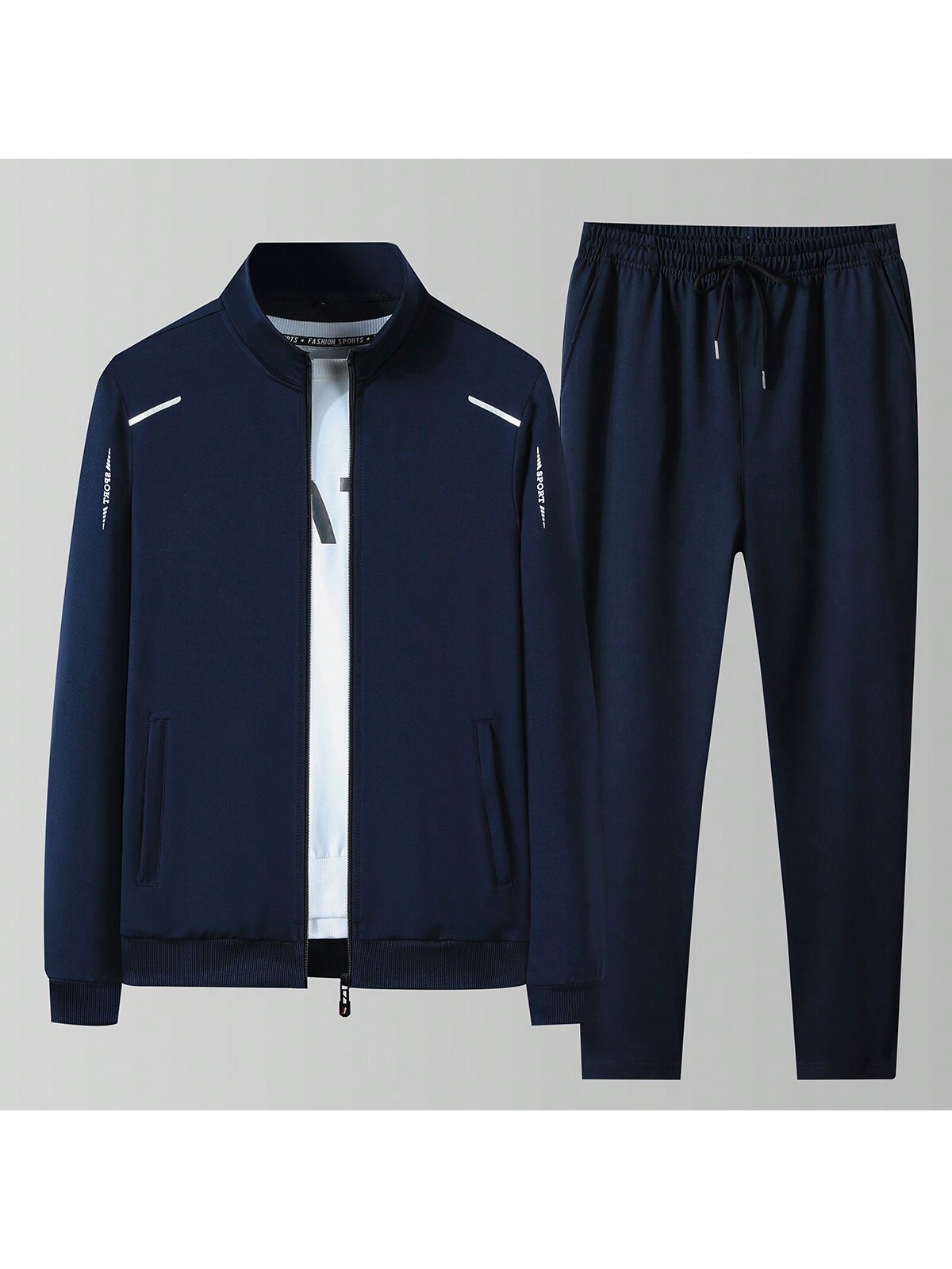 Мужская весенне-осенняя спортивная куртка и брюки контрастного цвета с застежкой-молнией спереди и воротником-стойкой, королевский синий