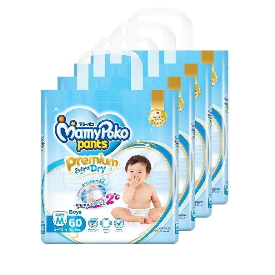 

Mamy Poko Брюки Premium Extra Dry Boy, размер M 60X4, упаковка ผ้าอ้อมเด็ก, Blue