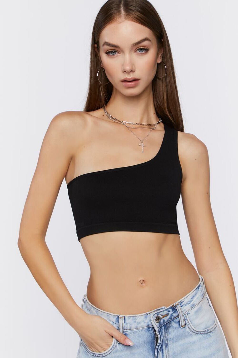 

Укороченный топ на одно плечо Forever 21, черный