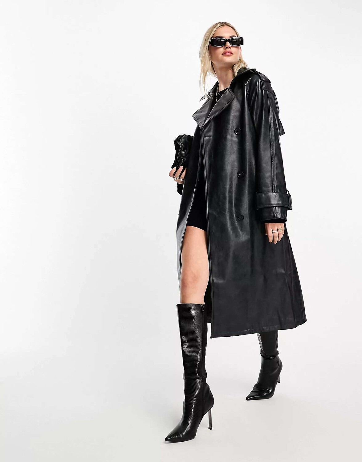 

Темно-серый тренч из стираной искусственной кожи ASOS