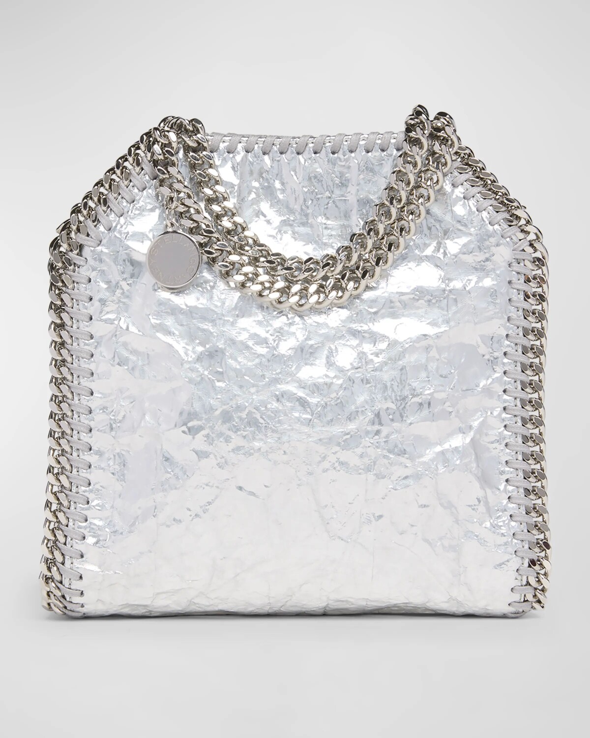 

Сумка-тоут Falabella Mini Alter с потрескавшимся металлическим оттенком Stella Mccartney, серебряный