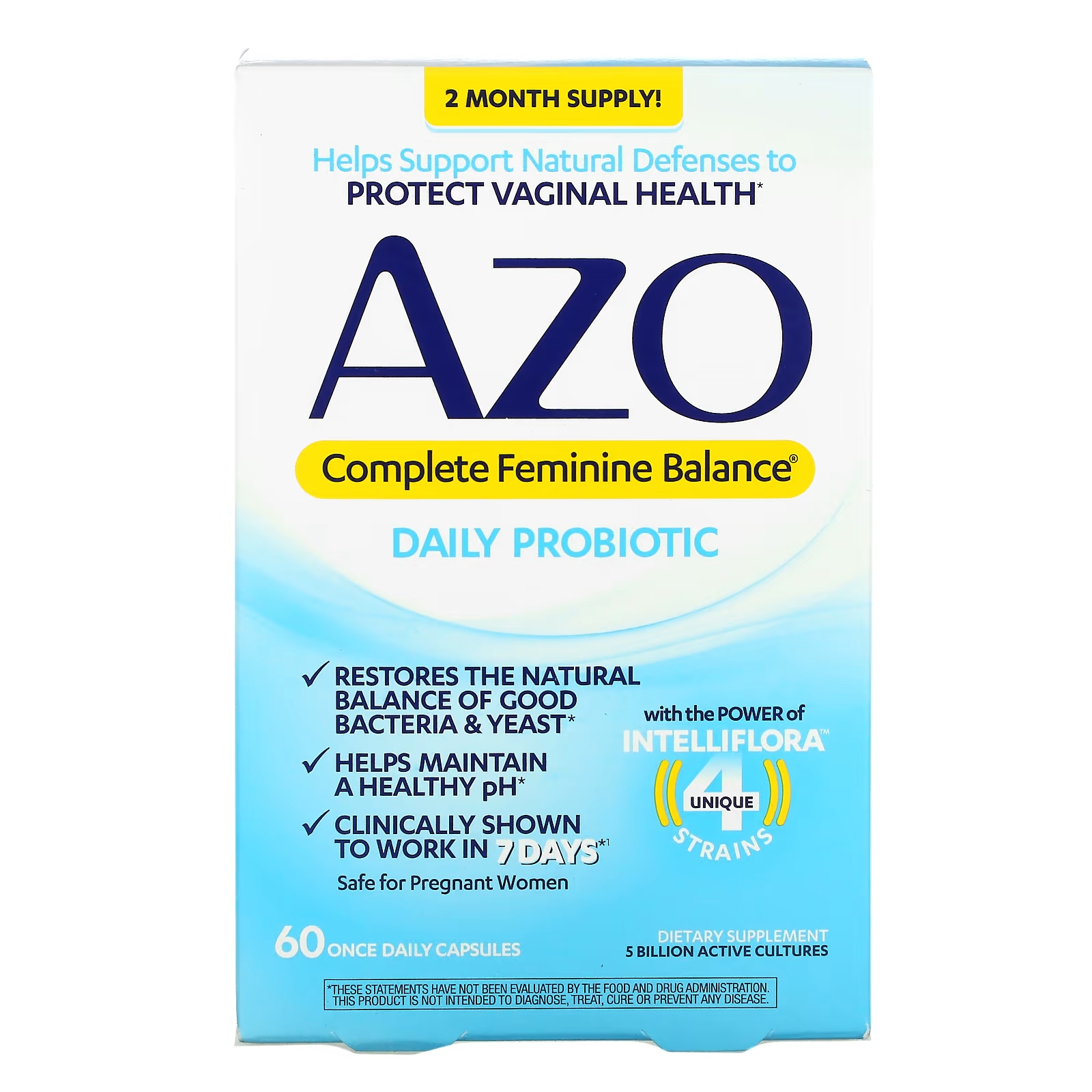 Azo Complete Feminine Balance Daily Probiotic 5 миллиардов 60 капсул один раз в день azo complete feminine balance пробиотик для ежедневного приема 5 млрд активных культур 60 капсул для приема один раз в день