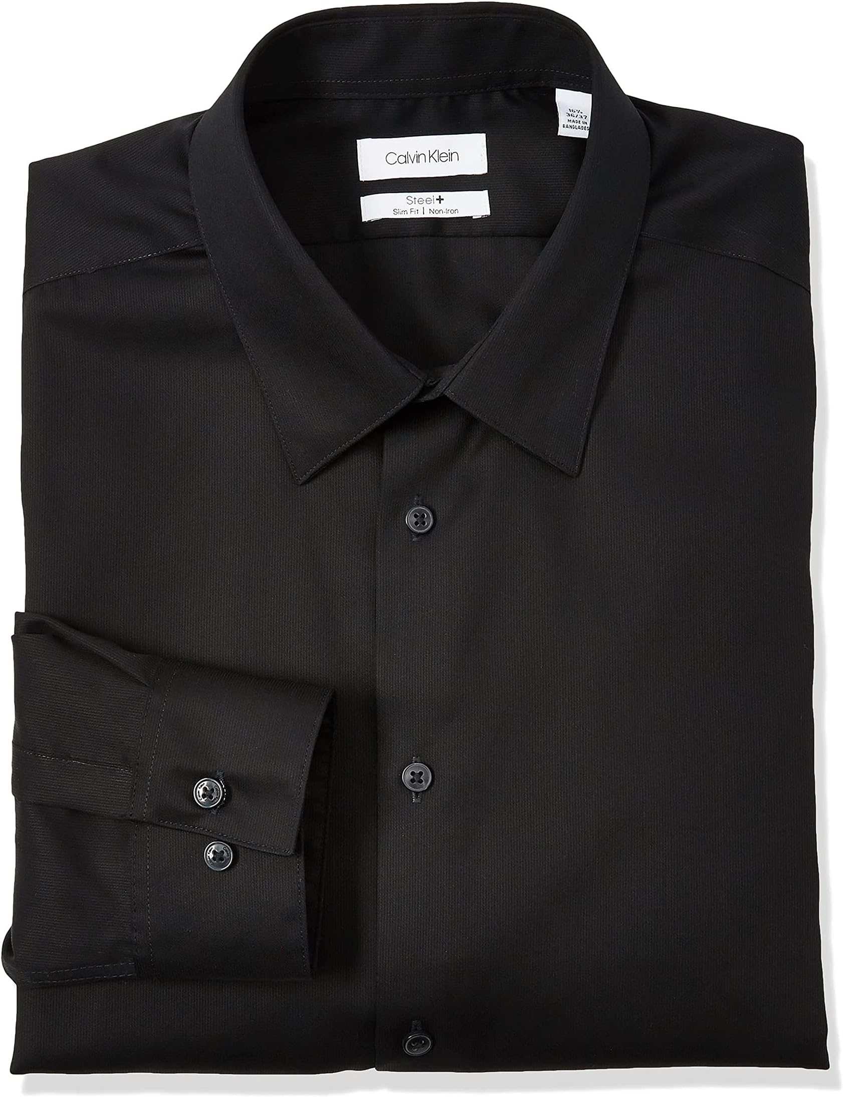 цена Мужские классические рубашки приталенного кроя без железа, однотонные Calvin Klein, черный