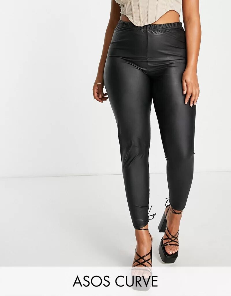 

Черные кожаные леггинсы ASOS DESIGN Curve