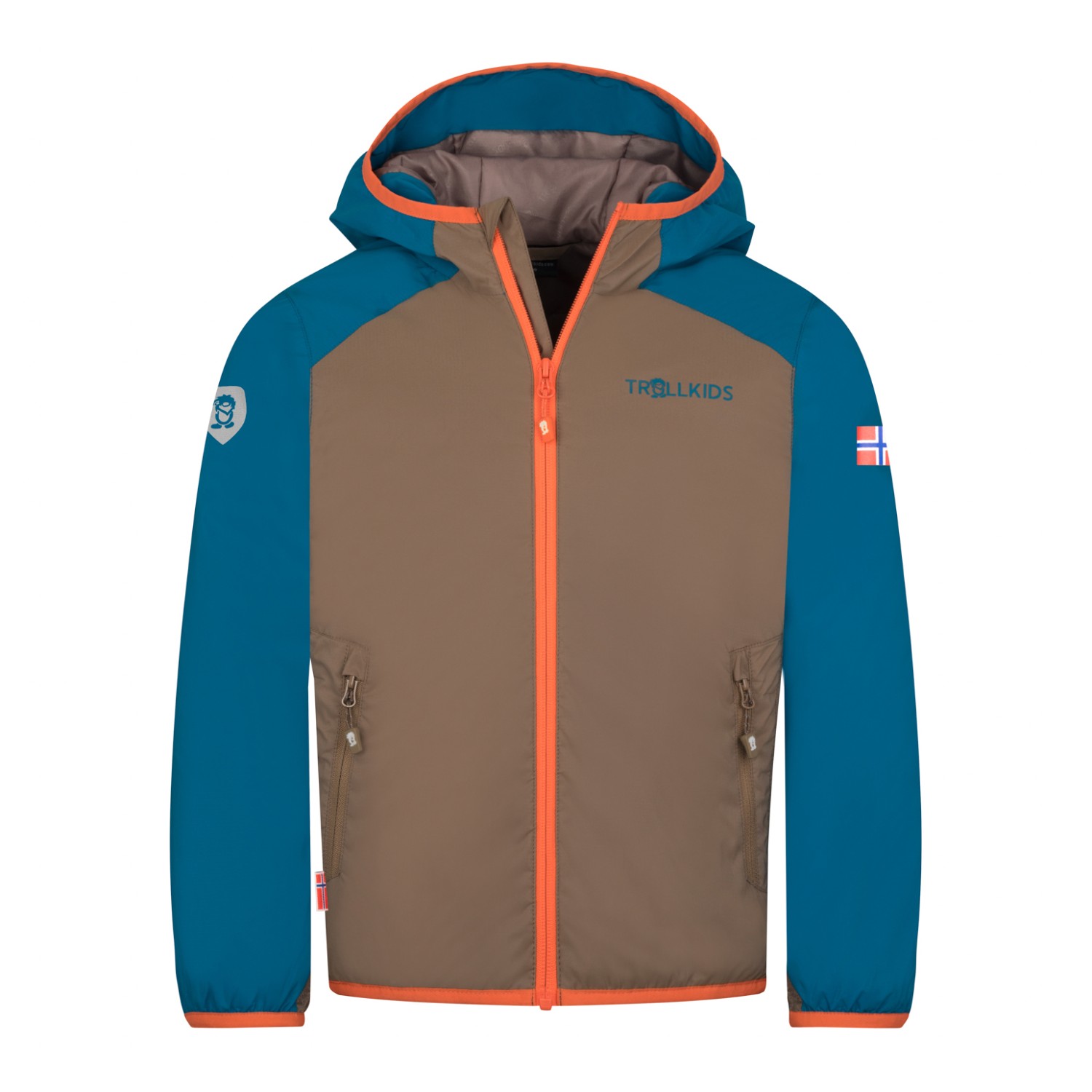 Куртка из синтетического волокна Trollkids Kid's Halsafjord, цвет Mocca Brown/Atlantic Blue/Glow Orange