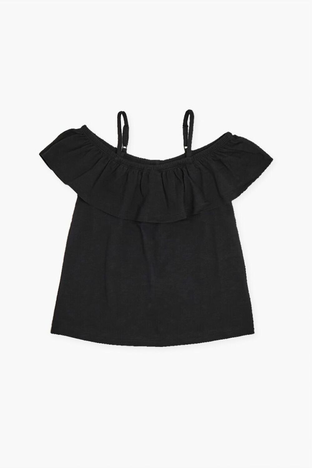 

Топ с открытыми плечами и воланами для девочек Forever 21, черный