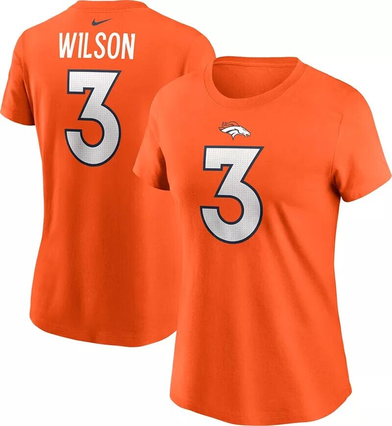 

Женская оранжевая футболка Nike Denver Broncos Russell Wilson #3