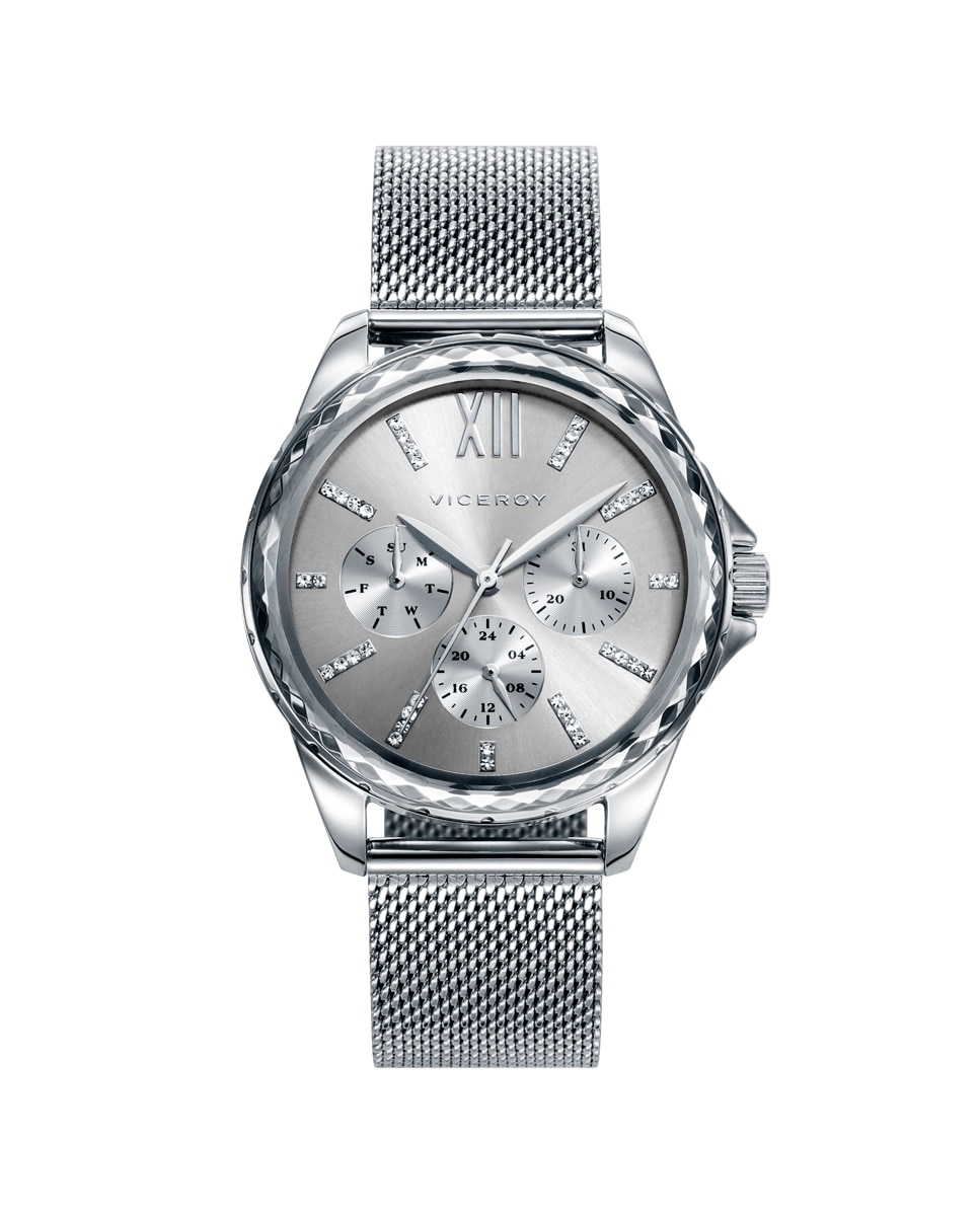 цена Шикарные многофункциональные женские часы из стали и миланской сеточки Viceroy, серебро