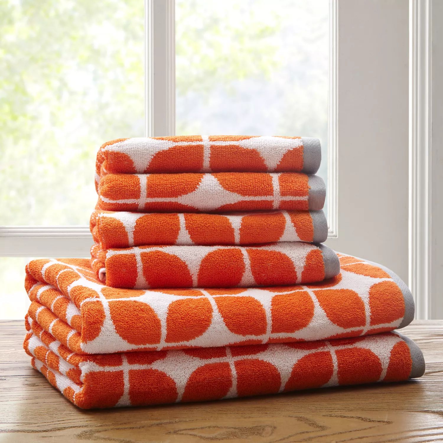 Набор из 6 хлопковых жаккардовых банных полотенец «Елена» с интеллектуальным дизайном, оранжевый