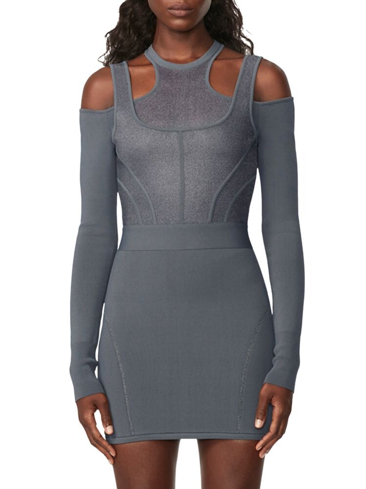 

Облегающее мини-платье с открытыми плечами Herve Leger, графит