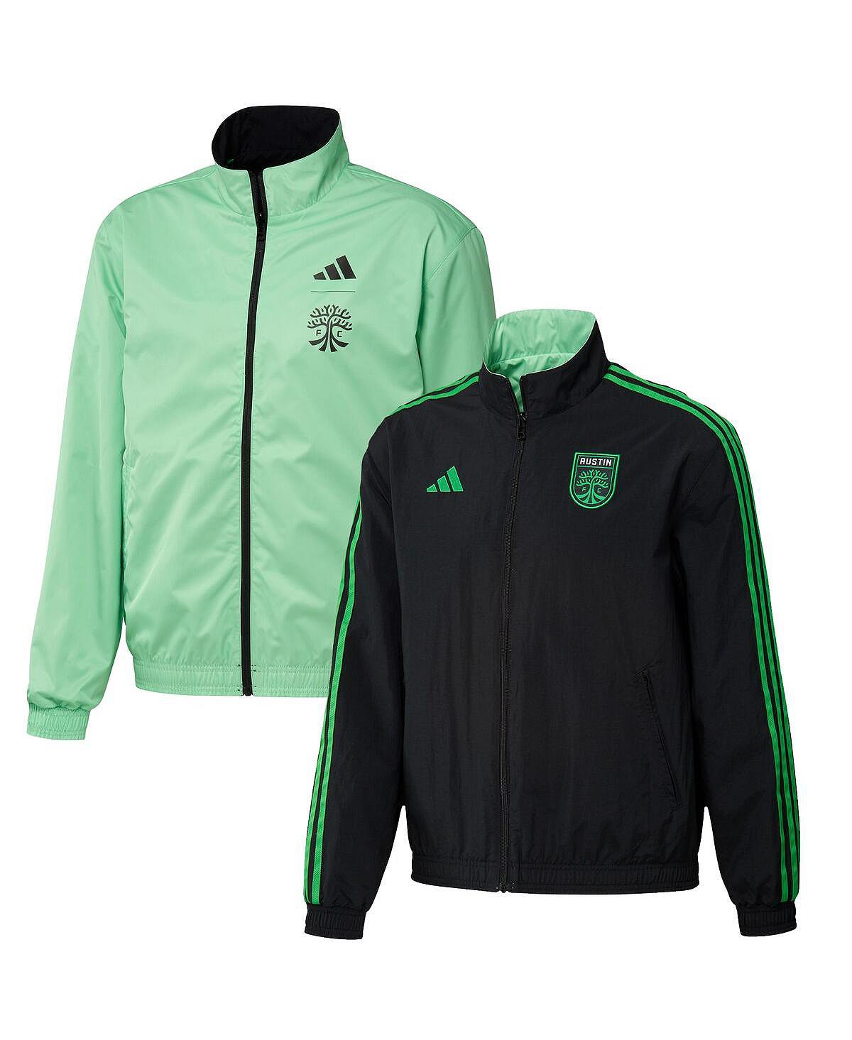 цена Мужская черно-зеленая двусторонняя командная куртка с молнией во всю длину Austin FC 2023 On-Field Anthem adidas
